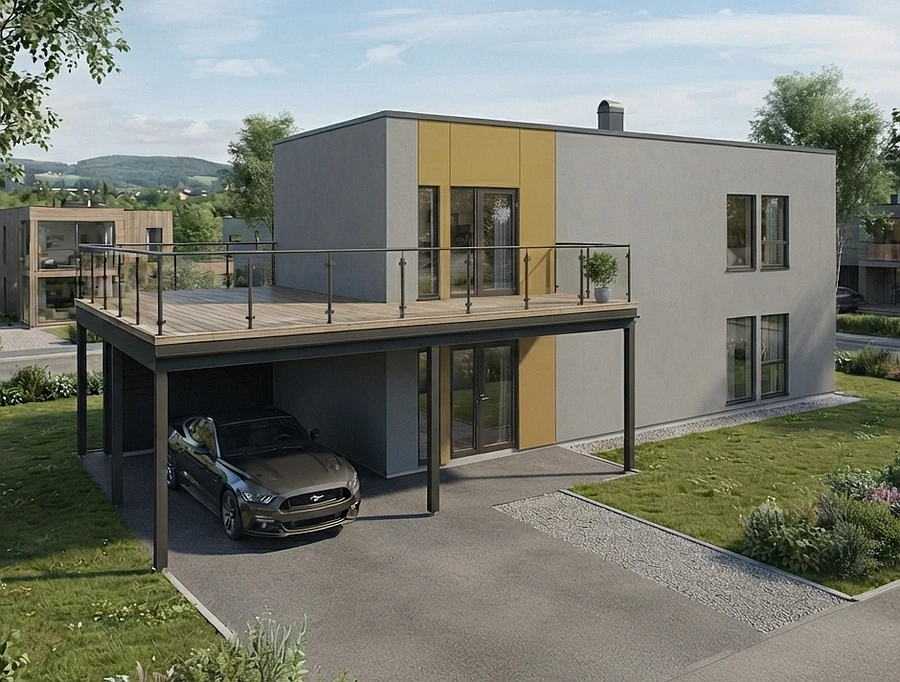 Moderne ferdighus med stor utleie enhet. Liten Tomannsbolig