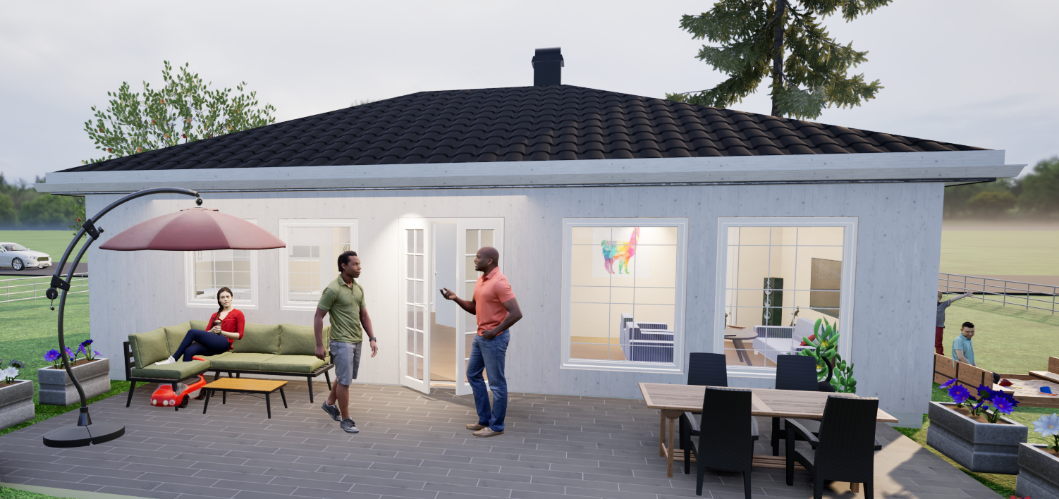 Liten bungalow hagesiden, et rimelig ferdighus for enslige og par