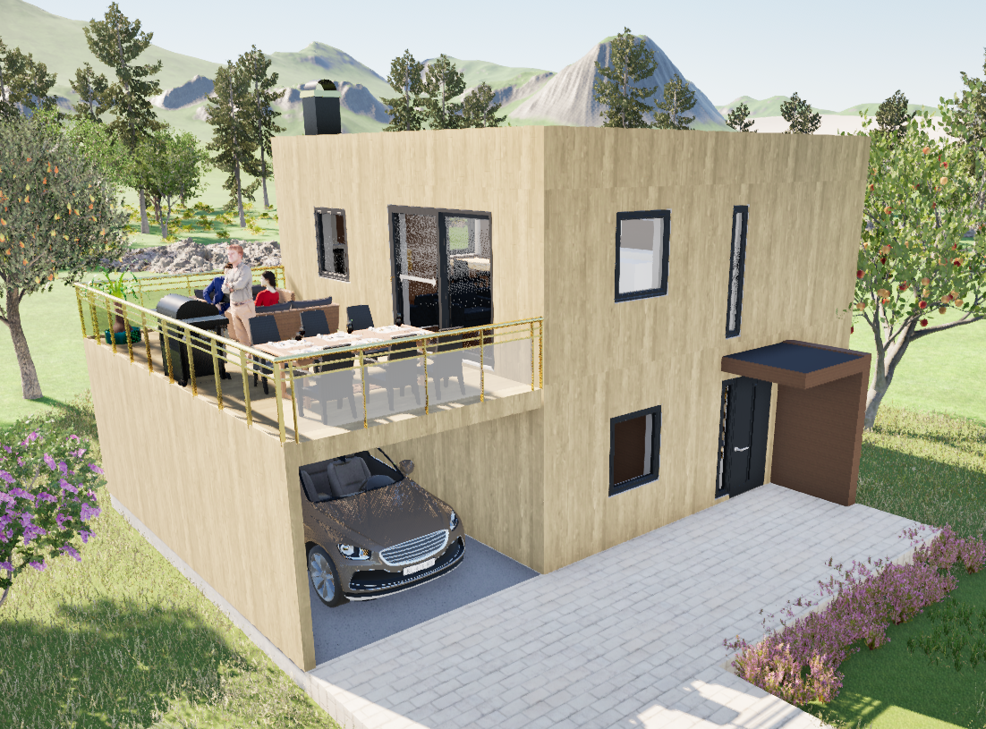 Kuben, et lite funkishus med carport eller garasje